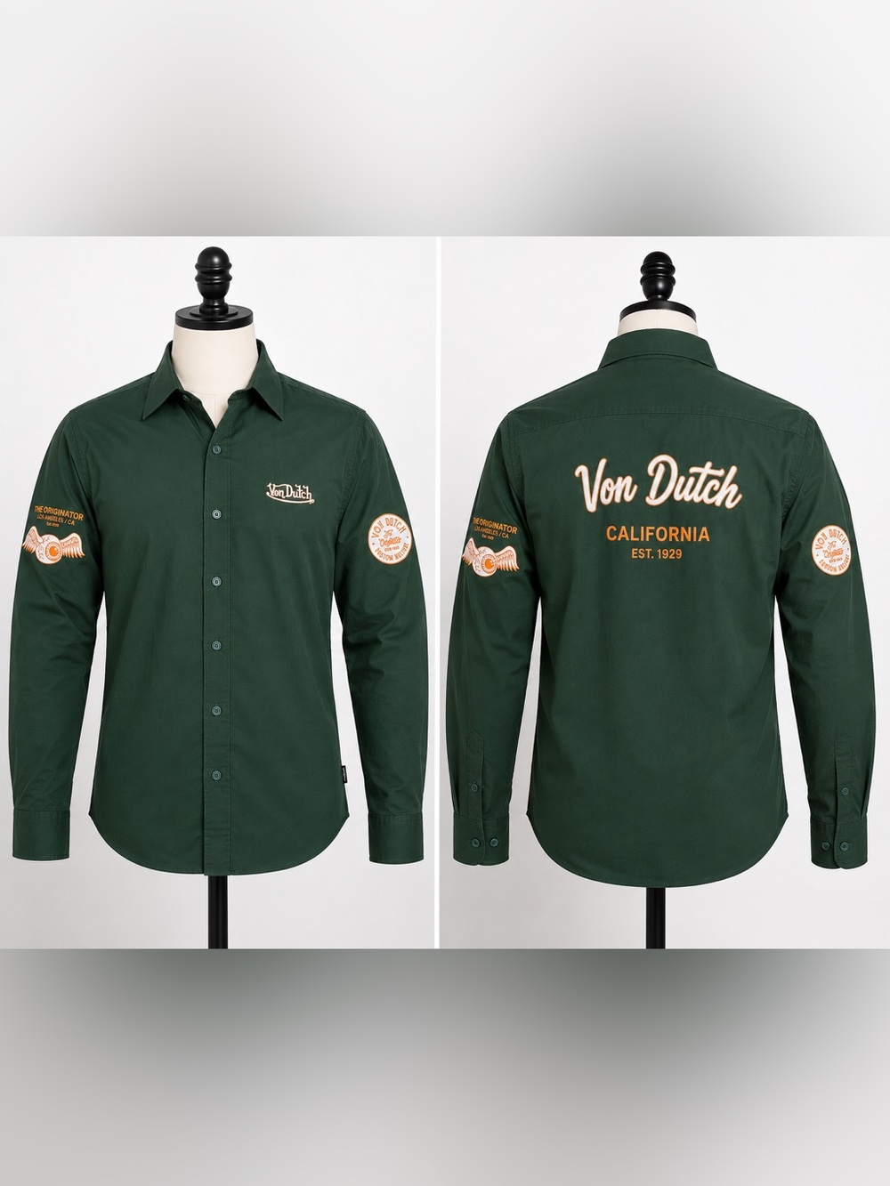 Von Dutch Originals Green Logo Button-Up Shirt Small Y2K Streetwear